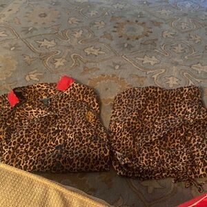 Ralph Lauren leopard Print Pajama Set wRed Accents $50 size 2XL